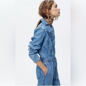 ZARA…ADJUSTABLE WAIST Z1975 DENIM
JUMPSUIT - Mid-blue